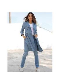 Trenchcoat Classic Basics, Damen, Gr. 54, blau (blau, bleached), 81% Baumwolle, 17% Polyester, 2% Elasthan, unifarben, unifarben mit Farbeinsatz, unifarben mit Farbeins&auml;tzen, M&auml;ntel