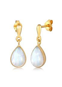 Paar Ohrstecker Elli Premium "Ohrringe H&auml;nger Tropfen Mondstein 925 Silber vergoldet" Gr. 20, gold, Ohrringe, Damen, mit Stein, Silber 925 (Sterlingsilber), Paar Ohrstecker