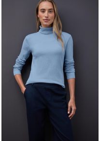 Langarmshirt Street One, Damen, Gr. 34, frosted blau, Rippware, Obermaterial: 95% Baumwolle, 5% Elasthan, unifarben, regular fit normal, ohne Ausschnitt, gerader Abschluss, Shirts Langarmshirt, mit Rippstruktur