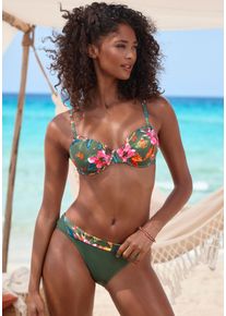 Bikini-Hose Lascana "Malia", Damen, Gr. 34, N-Gr, oliv bedruckt, Microfaser, Microfaser, Polyamid, bedruckt, floral, Badehosen Bikini-Hose, mit Umschlagbund mit tropischem Print, Topseller