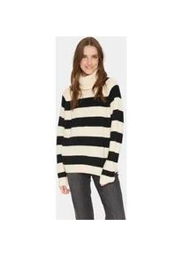 Rollkragenpullover SAINT TROPEZ "GarbieSZ Rollneck", Damen, Gr. L, schwarz (ice schwarz stripe), Strick, Obermaterial: 54% Polyester, 38% Polyamid, 5% Wolle, 3% Elasthan, gestreift, Pullover Rollkragenpullover