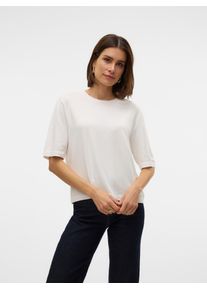 V&eacute;ro Moda Kurzarmpullover VERO MODA "VMSILJE 2/4 O-NCK OVERSIZE PULL GA NOOS", Damen, Gr. XL, wei&szlig; (snow wei&szlig;), Strick, Obermaterial: 77% Viskose, 23% Polyester, unifarben, oversize normal, Rundhals, Pullover Kurzarmpullover, Viskosemischung, oversize, Topseller