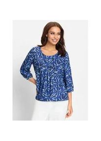 Schlupfbluse Lady, Damen, Gr. 42, blau (royalblau, graphit, bedruckt), 100% Viskose, gemustert, mehrfarbig, Rundhals, Blusen Schlupfbluse