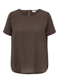 Shirtbluse Only CARMAKOMA "CARVICA SS TOP WVN NOOS", Damen, Gr. 54, chocolate martini, Web, Obermaterial: 97% Polyester, 3% Elasthan, unifarben, regular fit normal, Rundhals, Blusen Shirtbluse, Materialmix, regular fit