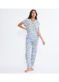 Schlafanzug Triumph "Boyfriend Fit PW X", Damen, Gr. 42, blau, light combination, Single Jersey, Obermaterial: 100% Viskose, bequem, V-Ausschnitt, Homewear-Sets Schlafanzug, bequem und stilvoll, mit kurzen &Auml;rmeln, legere Passform