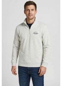 Jack & Jones Sweater JACK & JONES "JJBRANDON SWEAT HALF ZIP", Herren, Gr. XL, wei&szlig; melange, angeraute Sweatware, Obermaterial: 65% Polyester, 35% Baumwolle, meliert, regular fit, hoch geschlossener Ausschnitt, Rippb&uuml;ndchen, Sweatshirts Sweater