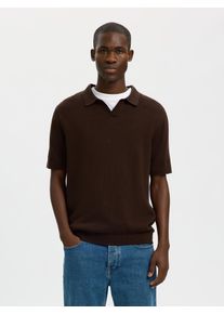 Poloshirt Selected "SLHMATTIS SS KNIT SUN OPEN POLO NOOS", Herren, Gr. L, delicioso, Strick, Obermaterial: 65% Baumwolle, 35% Leinen, unifarben, regular fit normal, ohne Ausschnitt, B&uuml;ndchen, Shirts Poloshirt