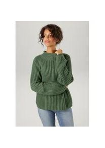 Strickpullover Aniston CASUAL, Damen, Gr. 46, gr&uuml;n (jade), Grobstrick, Obermaterial: 100% Polyacryl, unifarben, figurumspielend kurz, Raglan&auml;rmel Rippstrickb&uuml;ndchen, Pullover Strickpullover, mit Rollkante am Stehkragen, Topseller