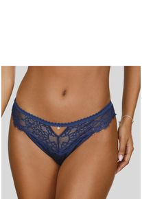 String Lascana "Alana", Damen, Gr. 44/46, blau (dunkelblau), Obermaterial: 56% Polyamid, 32% Seide, 12% Elasthan, Unterhosen String, mit hohem Seidenanteil und edler Spitze