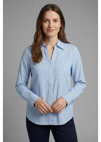 Langarmbluse s.Oliver, Damen, Gr. 38, blau, Web, Obermaterial: 100% Viskose, gestreift, l&auml;ssig geschnitten h&uuml;ftbedeckend, V-Ausschnitt, 1-Knopf-Manschette, Blusen Langarmbluse, im Streifen-Design und aus Viskose