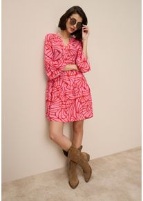 Sommerkleid Tamaris, Damen, Gr. 42, N-Gr, pink gemustert, Web, Obermaterial: 100% Viskose, gemustert, ausgestellt mini, V-Ausschnitt, Volant, Kleider Sommerkleid, aus Viskose, f&uuml;r Fr&uuml;hling und Sommer, femininer Stil, Mini-L&auml;nge