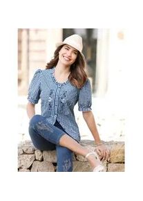 Trachtenbluse Classic Basics, Damen, Gr. 40, blau (jeansblau, wei&szlig;, kariert), 65% Polyester, 35% Baumwolle, gemustert, kariert, mehrfarbig, Rundhals, Blusen Trachtenbluse, Topseller