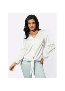 CR&Eacute;ATION L Langarmbluse CREATION L, Damen, Gr. 38, beige (ecru), 97% Polyester, 3% Elasthan, unifarben, V-Ausschnitt, Blusen