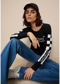 Langarmshirt Kangaroos, Damen, Gr. 52/54, schwarz, Rippware, Obermaterial: 100% Baumwolle, bedruckt, unifarben mit Farbeinsatz, figurbetont h&uuml;ftbedeckend, Rundhals, Shirts Langarmshirt, Langarm, sehr figurbetonte Passform, aus Baumwolle, Topseller