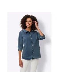 Jeansbluse Heine, Damen, Gr. 48, blau (blau, stone, washed), 81% Baumwolle, 17% Polyester, 2% Elasthan, unifarben, Blusen Jeansbluse