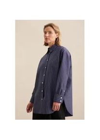 Longbluse Seidensticker "Schwarze Rose", Damen, Gr. S(36), blau (marine), 89% Viskose, 11% Polyester, gestreift, oversize, ohne Ausschnitt, Blusen Longbluse, 1/1 Kragen Streifen