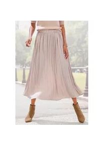 Maxirock Lascana, Damen, Gr. 44, beige (champagner), Web, Obermaterial: 100% Polyester, unifarben, figurumspielend kn&ouml;chellang, R&ouml;cke Maxirock, mit Plisseefalten, edel gl&auml;nzende Ware
