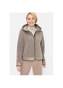 Fuchs & Schmitt Pl&uuml;schjacke FUCHS SCHMITT "Pl&uuml;schjacke", Damen, Gr. 42, stein, Pl&uuml;sch, Obermaterial: 100% Polyester, clean, unifarben, regular fit normal, Rundhals, eingesetzt eingefasste Kante, Jacken, mit Kapuze