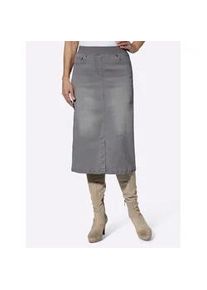 Jeansrock Inspirationen, Damen, Gr. 52, grau (grau, denim), 78% Baumwolle, 20% Polyester, 2% Elasthan, unifarben, wadenlang, R&ouml;cke Jeansrock