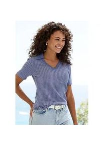 Poloshirt Vivance "aus strukturierter Strickqualit&auml;t", Damen, Gr. 32/34, blau, creme, Strick, Obermaterial: 75% Baumwolle, 25% Polyester, gemustert, bequem, V-Ausschnitt, Shirts, sch&ouml;ne Strick-Qualit&auml;t