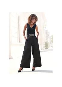 Hosenrock Lascana, Damen, Gr. 46, schwarz, Web, Obermaterial: 80% Polyester, 18% Viskose, 2% Elasthan. Taschenbeutel: 100% Polyester, unifarben, figurumspielend bodenlang, R&ouml;cke, mit G&uuml;rtelschlaufen, Anzughose, chic, Topseller