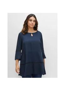 Longbluse sheego, Damen, Gr. 56, blau (nachtblau), 100% Viskose, unifarben, Rundhals, Blusen Longbluse