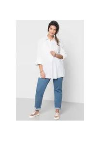 Longbluse sheego, Damen, Gr. 50, wei&szlig;, 70% Baumwolle, 27% Polyamid, 3% Elasthan, unifarben, Blusen Longbluse