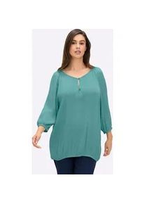 Longbluse sheego, Damen, Gr. 58, blau (ozean), 100% Viskose, unifarben, V-Ausschnitt, Blusen Longbluse
