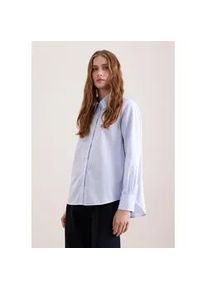 Hemdbluse Seidensticker, Damen, Gr. XS(34), hellblau, 100% Baumwolle, gestreift, regular fit, ohne Ausschnitt, Blusen Hemdbluse, 1/1 Kragen Gestreift