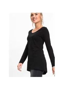 Langarmshirt bonprix "Langarmshirt aus reiner Baumwolle", Damen, Gr. 48/50 (XL), schwarz, Jersey, Obermaterial: 100% Baumwolle, unifarben, loose fit Po-bedeckend, Rundhals, Shirts Langarmshirt, lockere Passform, Langarm-Design, abgerundeter Saum, aus Baumwolle