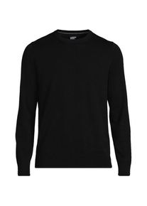 LANDS' END Rundhals-Pullover aus Baumwoll-Feinstrick, Herren,  Schwarz, Baumwolle, by Lands' End