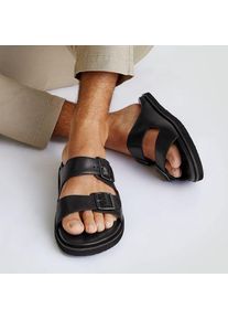 LANDS' END Doppelschnallen-Pantolette, Herren,  Schwarz, Leder, by Lands' End