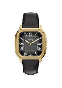 Quarzuhr Fossil "Crosby", schwarz, goldfarben, Armbanduhren, Damen, Quarzuhr, Armbanduhr, Herrenuhr, Lederarmband, analog, Tag