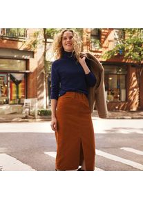 LANDS' END Feincord-Midirock, Damen,  Orange, Baumwoll-Mischung, by Lands' End