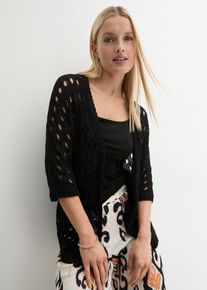 bonprix Ajour-Strickjacke mit Glitzergarn, schwarz, Gr.40/42 (M), schicke Ajour Strickjacke mit Glitzergarn