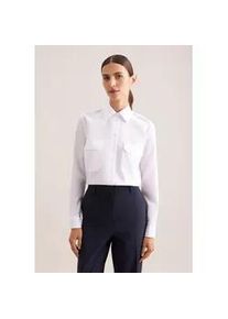 Kurzarmbluse Seidensticker, Damen, Gr. 4XL (48), wei&szlig;, 100% Baumwolle, unifarben, slim fit, ohne Ausschnitt, Blusen, 1/1 Kragen Uni