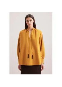 Klassische Bluse Seidensticker "Schwarze Rose", Damen, Gr. L (40), curry, 65% Baumwolle, 35% Leinen, unifarben, regular fit, V-Ausschnitt, Blusen, Tunika Uni