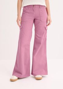 bonprix Cargohose aus reiner Baumwolle, rosa, Gr.52, Weite Cargohose mit aufgesetzten Taschen aus reiner Baumwolle, aus 100% Baumwolle