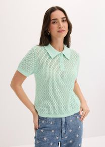bonprix Ajour-Pullover aus reiner Baumwolle, gr&uuml;n, Gr.48/50 (XL), Modisches Ajour-Strickshirt aus reiner Baumwolle, aus 100% Baumwolle