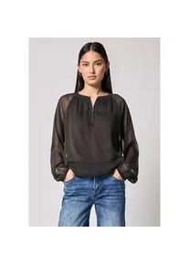 Chiffonbluse STREET ONE STUDIO, Damen, Gr. 38, schwarz auburn braun, Stoff, Obermaterial: 100% Polyester; Untertop: 100% Modal, normal normal, Rundhals, elastischer Bund, Blusen Chiffonbluse, mit Rundhalsausschnitt