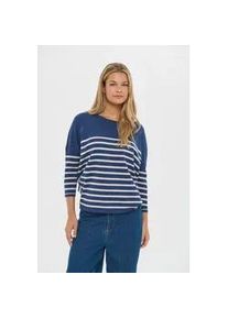 Strickpullover SAINT TROPEZ "MilaSZ R-neck Stripe", Damen, Gr. M, pageant gray morn stripe, Feinstrick, Obermaterial: 80% Viskose, 20% Polyacryl, gestreift, bequem normal, Rundhals, Pullover Strickpullover, Oversize Fit, Feinstrick, Viskosemischung