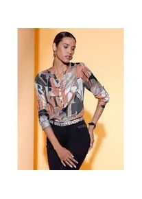 CR&Eacute;ATION L Schlupfbluse CREATION L, Damen, Gr. 48, papaya, schwarz, bedruckt, 100% Modal, gemustert, V-Ausschnitt, Blusen Schlupfbluse, Topseller