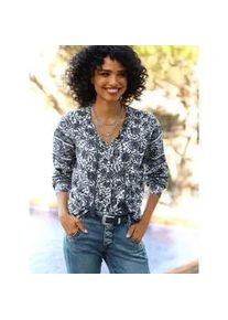 Langarmbluse Heine, Damen, Gr. 44, champagner, dunkelblau, bedruckt, 100% Baumwolle, bedruckt, gebl&uuml;mt, gemustert, mehrfarbig, Rundhals, Blusen