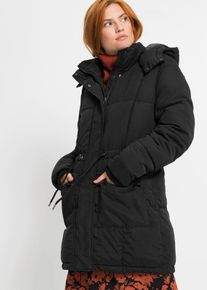 bonprix Winterjacke mit verstellbarem Taillenb&uuml;ndchen, schwarz, Gr.46, Warme Jacke mit Kapuze und Taschen