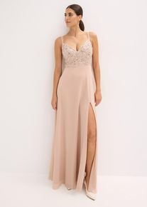 bonprix Abendkleid, beige, Gr.50, Modern und feminines Abendkleid mit Paillettenstickerei im Oberteil und Spagetti-Tr&auml;gern