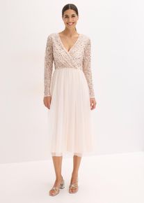 bonprix Cocktailkleid mit Paillettenstickerei, rosa, Gr.38, Elegantes Midi-Kleid aus zartem T&uuml;ll mit Paillettenstickerei im Oberteil