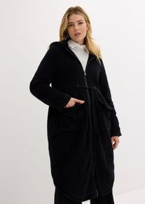bonprix Cord-Mantel mit Teddy-Fleece Kapuze aus reiner Baumwolle, schwarz, Gr.46, Herbstlicher Cord-Parka aus 100% Baumwolle mit mit Teddy-Fleece Kapuze, aus 100% Baumwolle,Cord