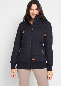 bonprix Outdoorjacke mit Lederimitat-Details, schwarz, Gr.52, Bequeme Steppjacke mit Kapuze, Rippb&uuml;ndchen und Rei&szlig;verschlusstaschen, gef&uuml;ttert, 100% Baumwolle