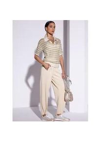 CR&Eacute;ATION L Kurzarmpullover CREATION L "Pullover", Damen, Gr. 46, ecru, sand, gemustert, 37% Viskose, 33% Polyester, 25% Lyocell, 5% metallisierte Fasern, gemustert, gestreift, Pullover