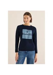 Langarmshirt Cecil, Damen, Gr. XL (44), urban dunkelblau, Web, 48% Baumwolle, 48% Modal, 4% Elasthan, bedruckt, comfort fit normal, Rundhals, B&uuml;ndchen, Shirts Langarmshirt, Rundhalsausschnitt